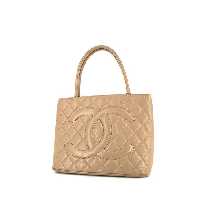 Chanel Medaillon handbag in beige quilted grained leather - 00pp