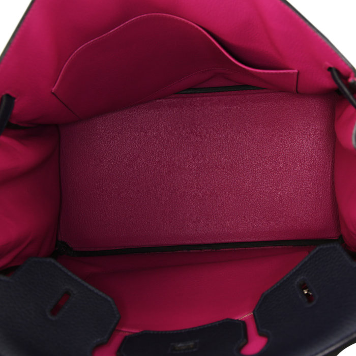 Sac à main Hermes Birkin 35 cm en cuir togo bleu-marine - Detail D2