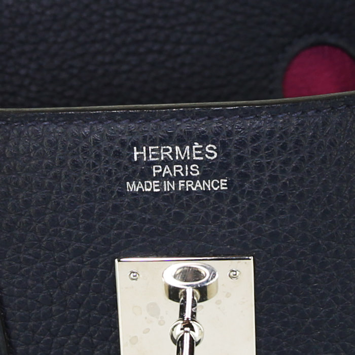 Sac à main Hermes Birkin 35 cm en cuir togo bleu-marine - Detail D3