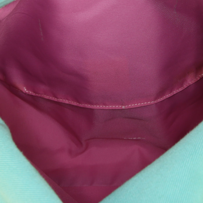 Bolso de mano Fendi Big Mama en lona denim turquesa y piel de lagarto turquesa - Detail D2