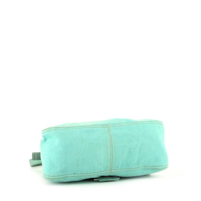 Sac à main Fendi Big Mama en toile denim turquoise et lézard turquoise - Detail D4