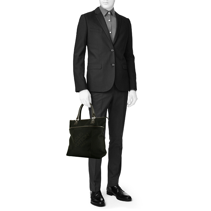 Shopping bag Louis Vuitton in tela nera e pelle marrone - Detail D1