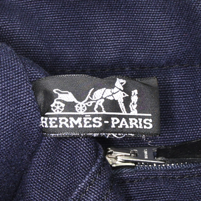 Shopping bag Hermes Toto Bag - Shop Bag in tela blu verde e nera - Detail D3