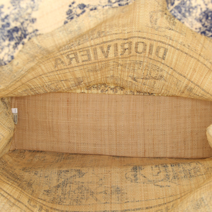 Sac cabas Dior en raffia beige et bleu-marine - Detail D2