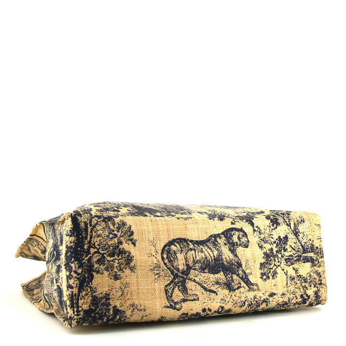Sac cabas Dior en raffia beige et bleu-marine - Detail D4