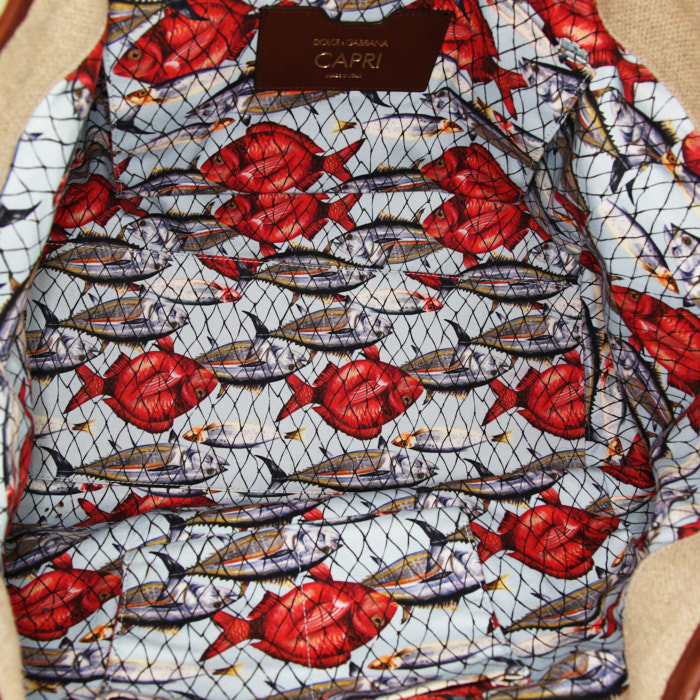 Sac cabas Dolce & Gabbana en toile beige et cuir jaune - Detail D3