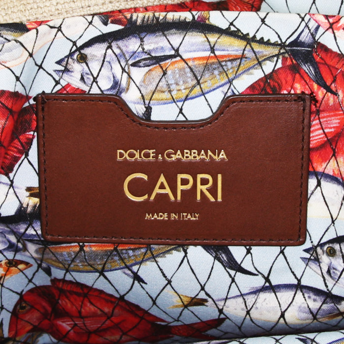 Shopping bag Dolce & Gabbana in tela beige e pelle gialla - Detail D4