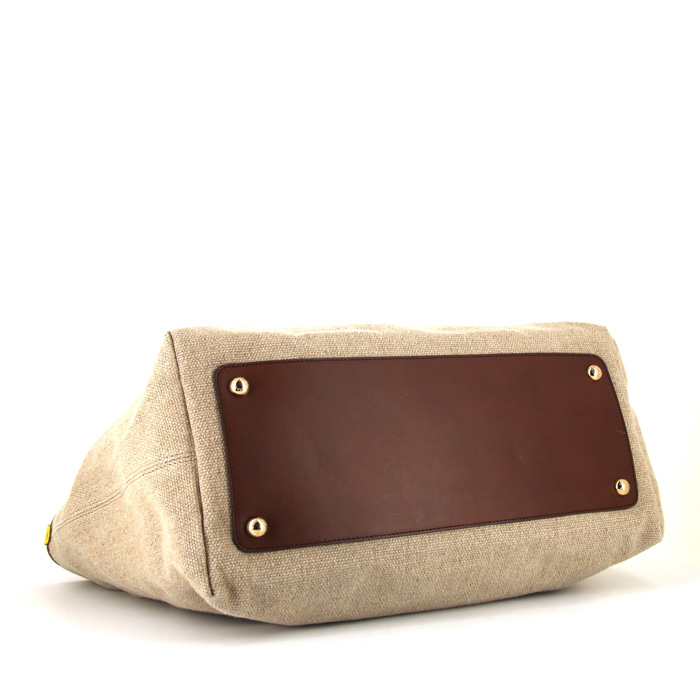 Shopping bag Dolce & Gabbana in tela beige e pelle gialla - Detail D5