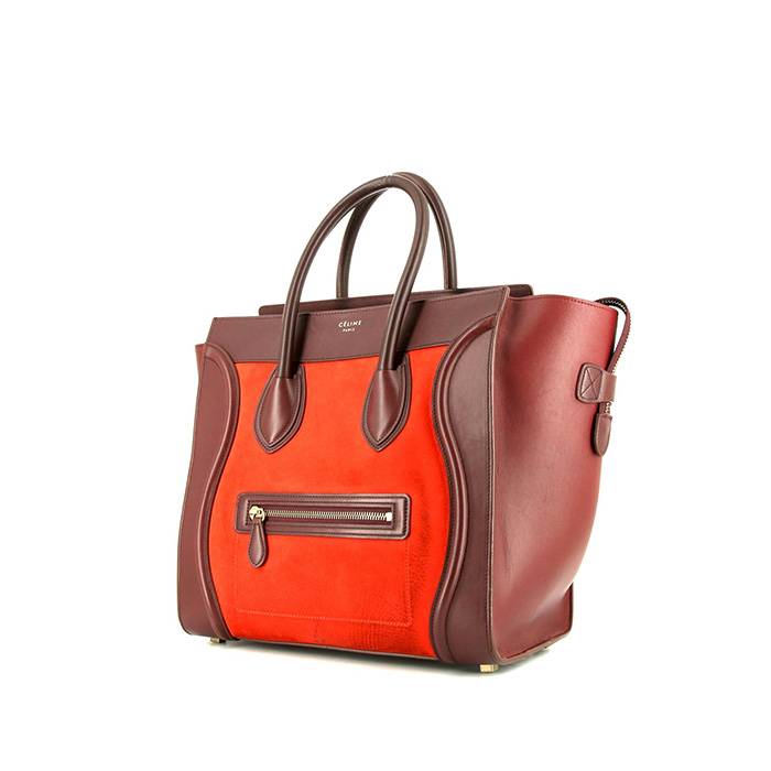 Borsa Celine Luggage in pelle bordeaux e marrone e tessuto scamosciato arancione - 00pp