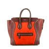 Celine Luggage handbag in burgundy and brown leather and orange suede - 360 thumbnail