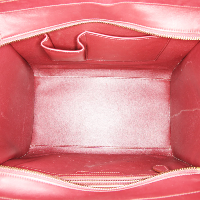 Sac à main Celine Luggage en cuir bordeaux et marron et suédine orange - Detail D2