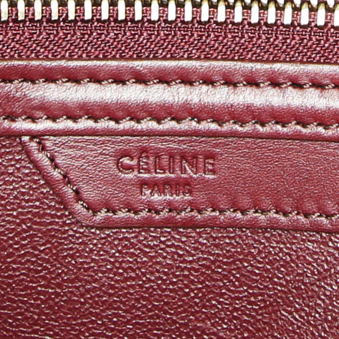 Borsa Celine Luggage in pelle bordeaux e marrone e tessuto scamosciato arancione - Detail D3