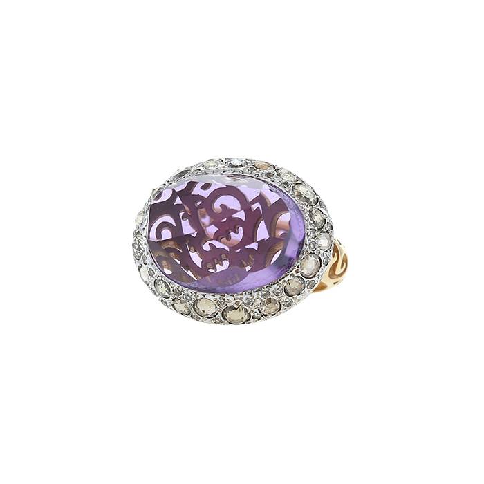 Pomellato Tango ring in pink gold,  amethyst and diamonds - 00pp