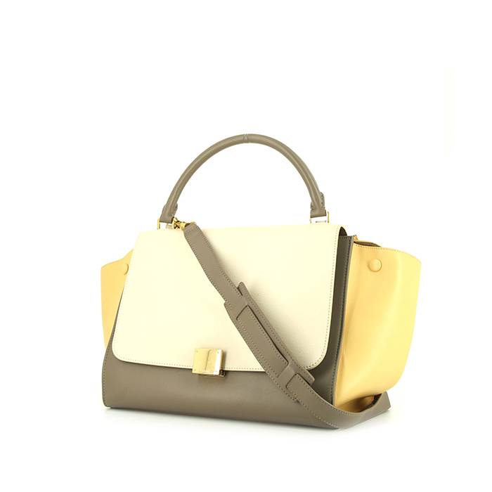 Celine Trapeze medium model handbag in cream color, yellow and grey leather - 00pp