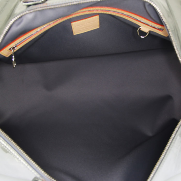 Louis Vuitton Keepall 50 cm Editions Limitées weekend bag in silver monogram Mirror canvas and natural leather - Detail D3