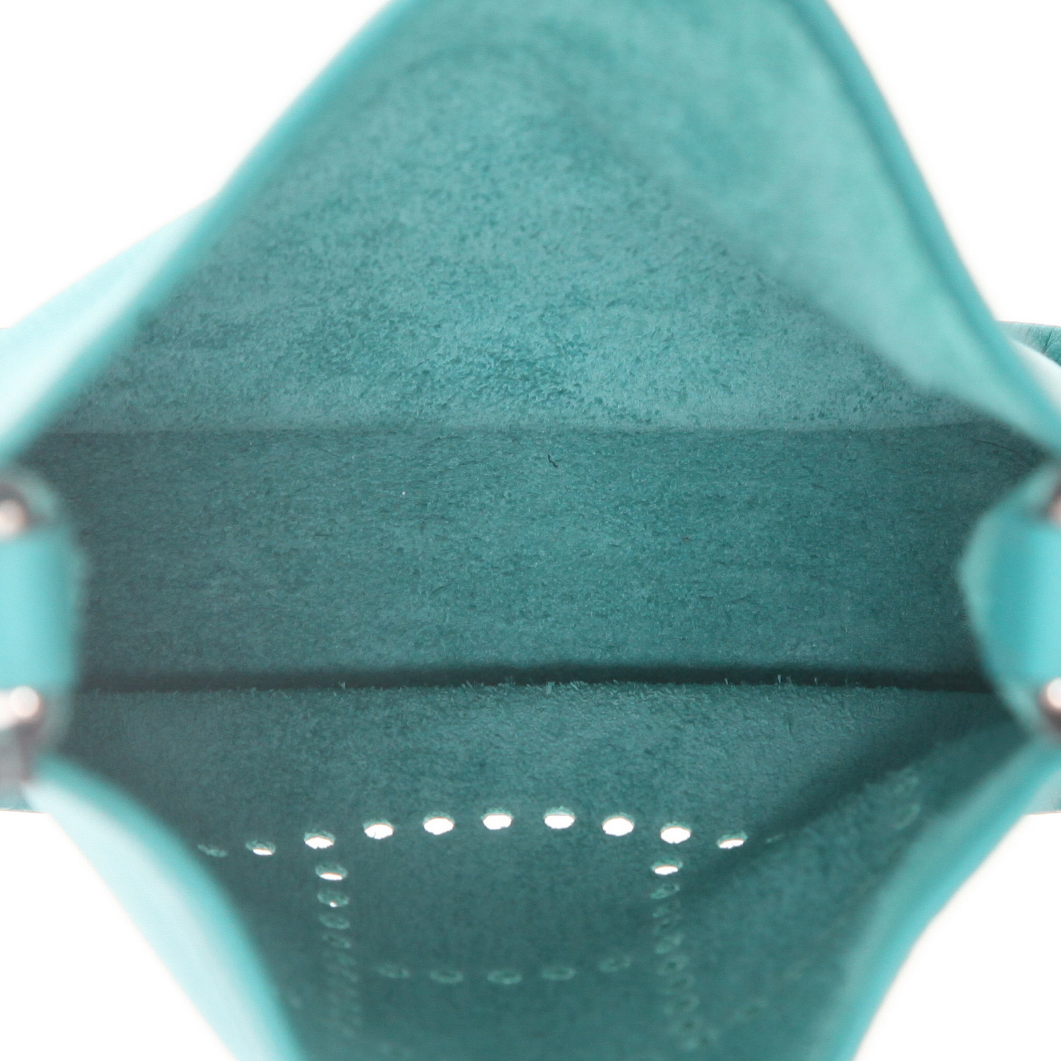 Borsa a tracolla Hermès Mini Evelyne in pelle togo blu e tela blu - Detail D3