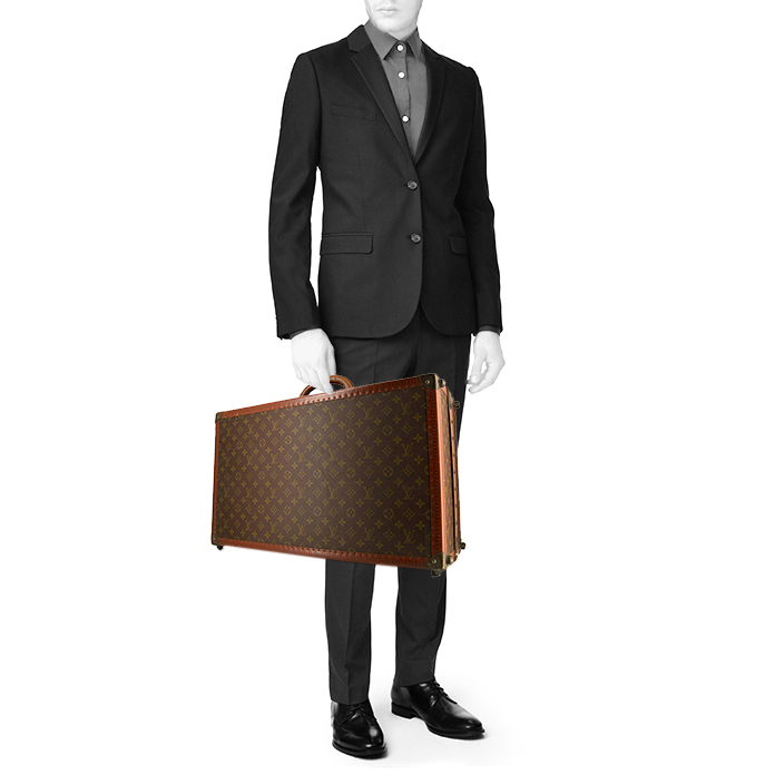 Malle Louis Vuitton en toile monogram marron et lozine - Detail D1