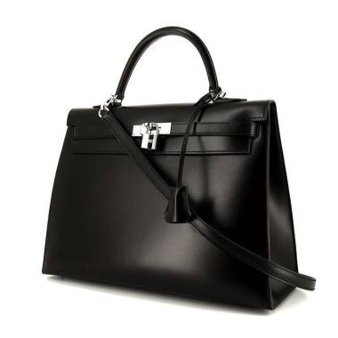 Bolso de mano Hermes Kelly 35 cm en cuero box negro