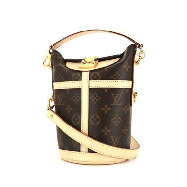 Borsa a tracolla Louis Vuitton Duffle in tela monogram marrone e pelle naturale