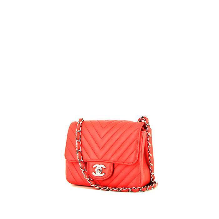 Chanel Mini Rectangular Flap Bag Red Caviar Silver Hardware
