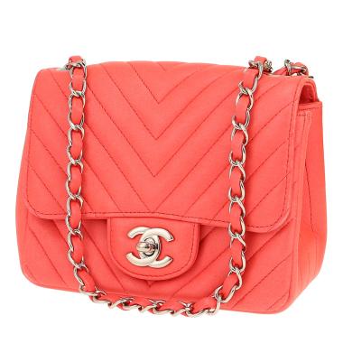 Borsa a tracolla Chanel Timeless Mini in pelle trapuntata a zigzag corallo