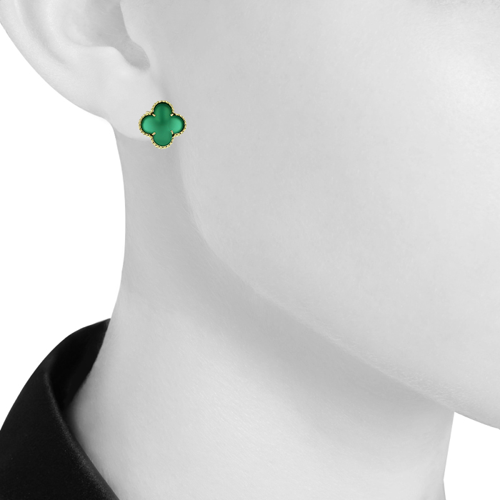 Orecchini Van Cleef & Arpels Alhambra Vintage in oro giallo e crisoprasio