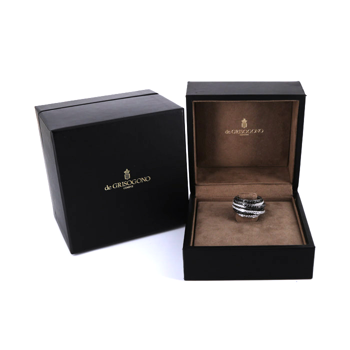 Anello De Grisogono Allegra modello grande in oro bianco,  diamanti e diamanti neri - Detail D2