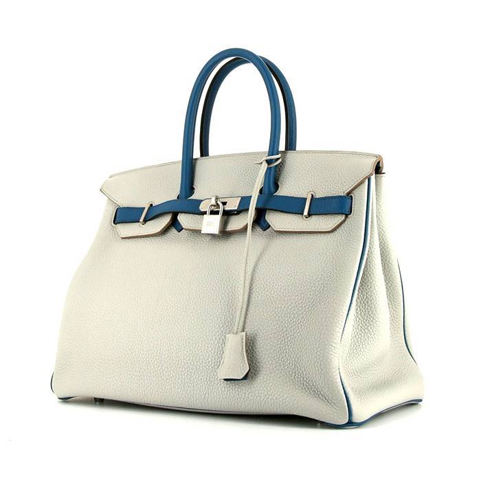 Hermes Birkin 35 cm handbag in off-white and blue bicolor togo leather - 00pp