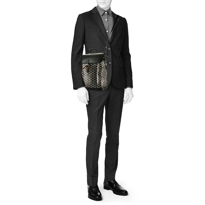 Mochila Goyard en lona Monogram negra y cuero negro - Detail D2