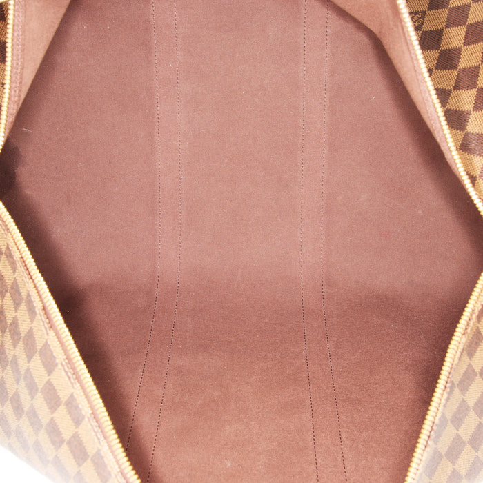 Bolsa de viaje Louis Vuitton Keepall 55 cm en lona a cuadros ébano y cuero esmaltado marrón - Detail D3