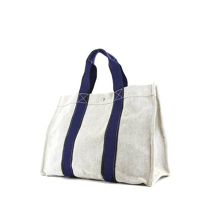 Sac cabas Hermes Toto Bag - Shop Bag en toile grise et bleu-marine - 00pp