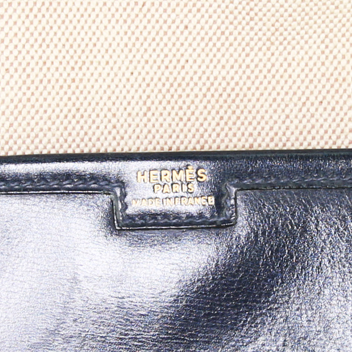 Pochette Hermes Jige en cuir box bleu-marine - Detail D3