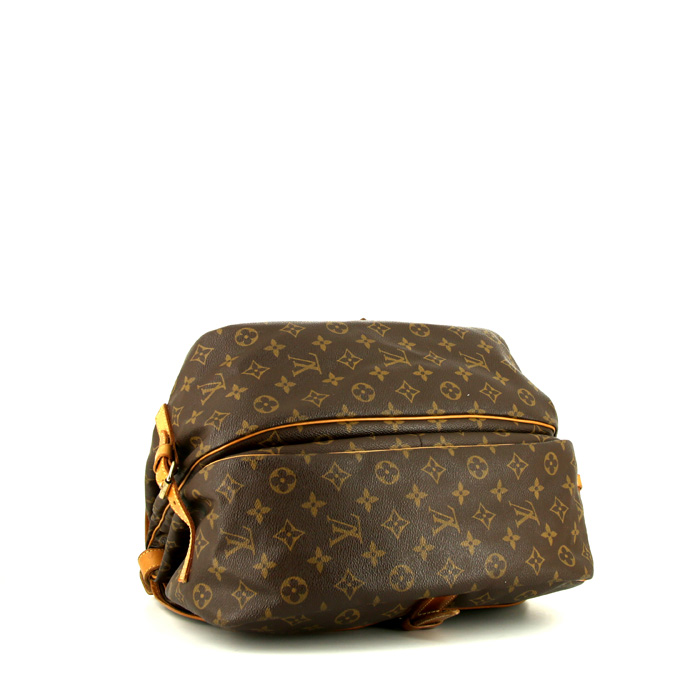 Borsa a tracolla Louis Vuitton  Saumur in tela monogram marrone e pelle naturale - Detail D4