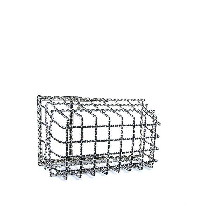 Panier Chanel Editions Limitées en métal argenté et cuir noir - Detail D4