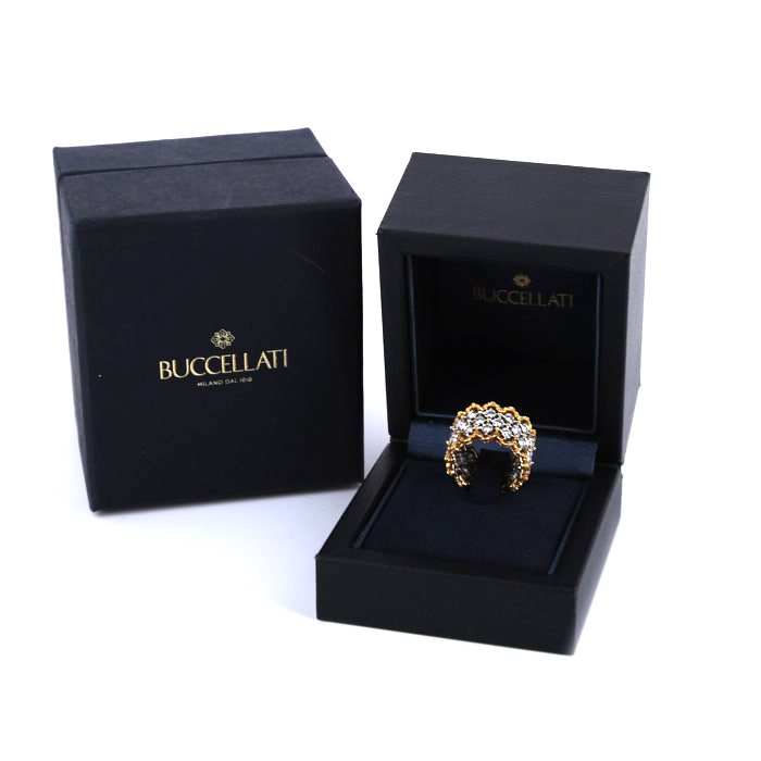 Buccellati Eternelle Rombi ring in yellow gold,  white gold and diamonds - Detail D2