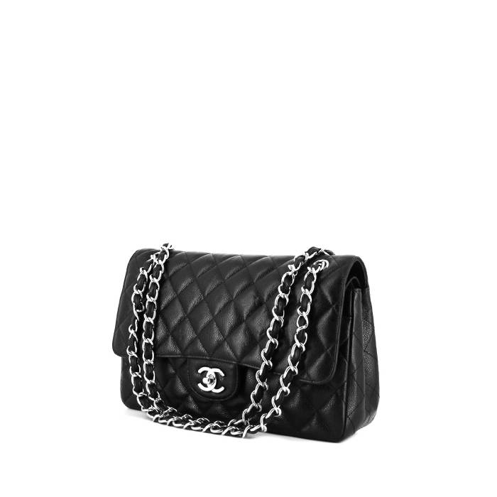Chanel Timeless jumbo handbag in black quilted grained leather - 00pp