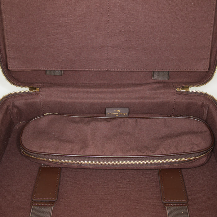 Porta-documentos Louis Vuitton Porte documents Voyage en lona a cuadros ébano y cuero marrón - Detail D3