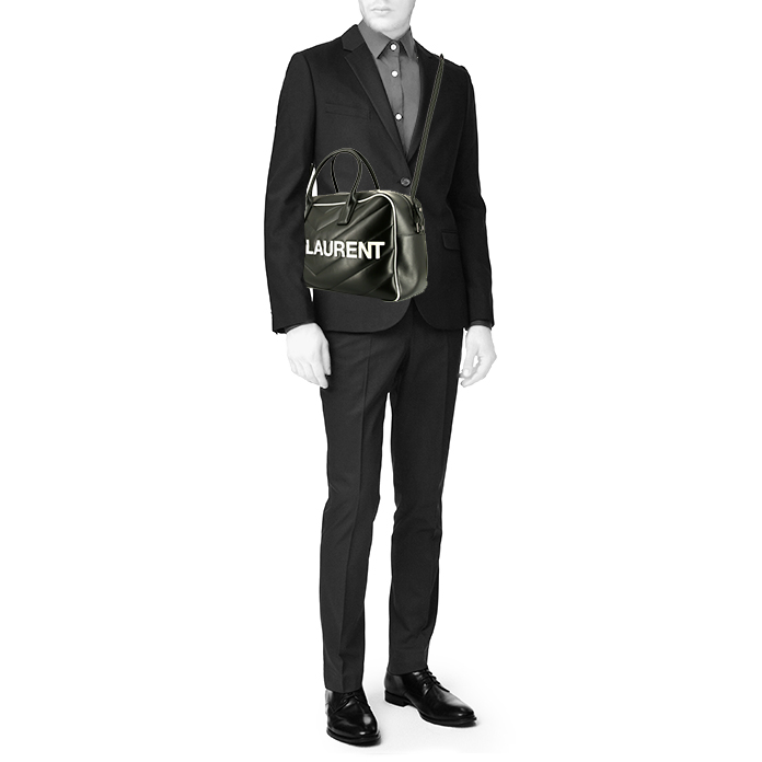 Bolsa de viaje Saint Laurent   en cuero negro y blanco - Detail D2