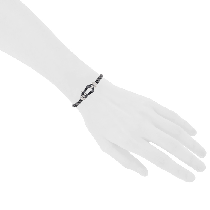 Bracelet Fred Force 10 grand modèle en or blanc, céramique noire, diamants, et acier - Detail D1
