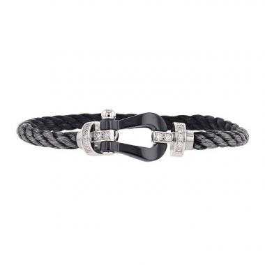 Bracelet Fred Force 10 grand modèle en or blanc, céramique noire, diamants, et acier