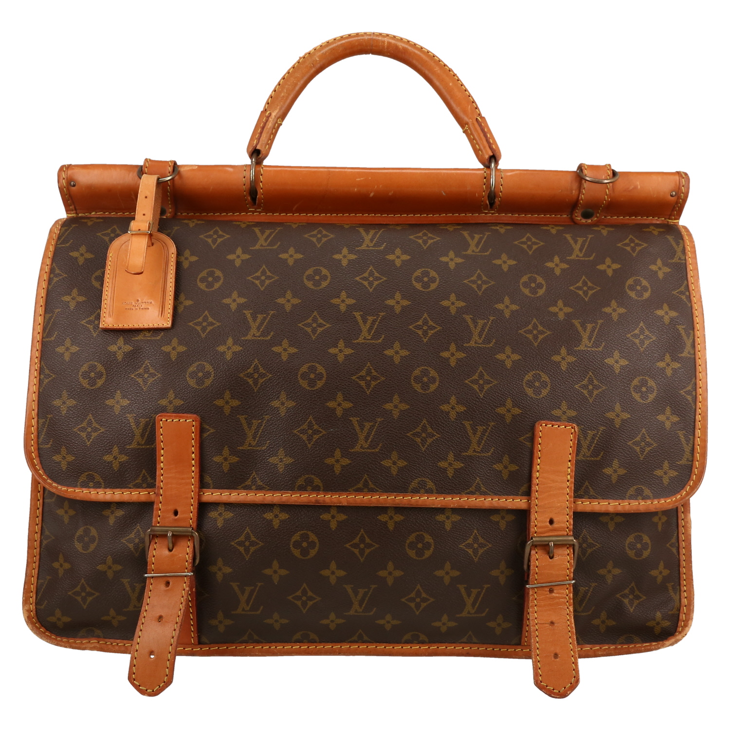 Louis Vuitton Sac de chasse travel bag in brown monogram canvas and natural leather - Detail D1