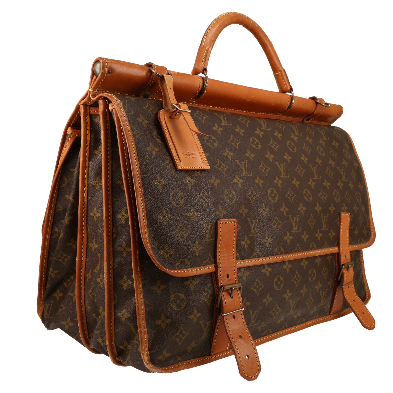 Bolsa de viaje Louis Vuitton Sac de chasse en lona Monogram marrón y cuero natural - Detail D3
