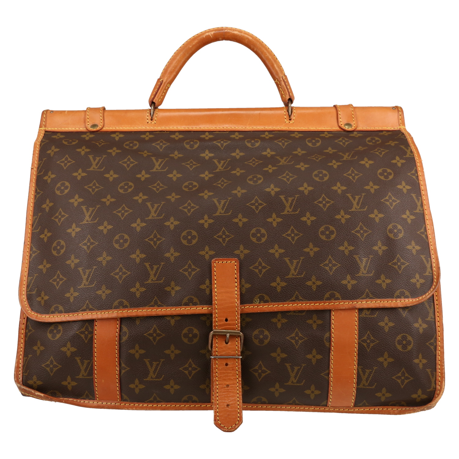 Bolsa de viaje Louis Vuitton Sac de chasse en lona Monogram marrón y cuero natural - Detail D5