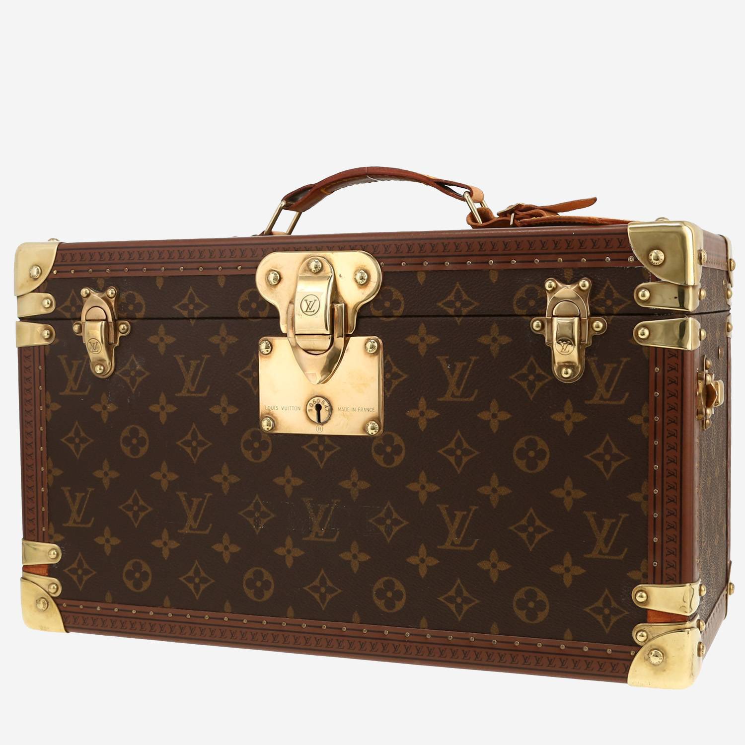 Malle Louis Vuitton Malle à livres en toile monogram et cuir naturel