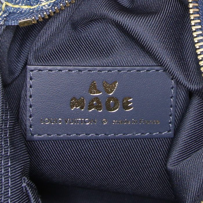 Louis Vuitton Japanese Cruiser shoulder bag in monogram denim canvas and blue grained leather - Detail D4