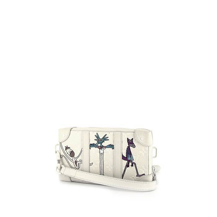 Borsa a tracolla Louis Vuitton Soft Trunk in pelle bianca con decoro di animali - 00pp