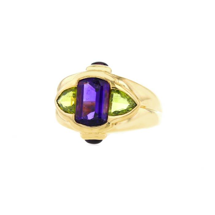 Vintage ring in yellow gold,  amethyst and peridots - 00pp