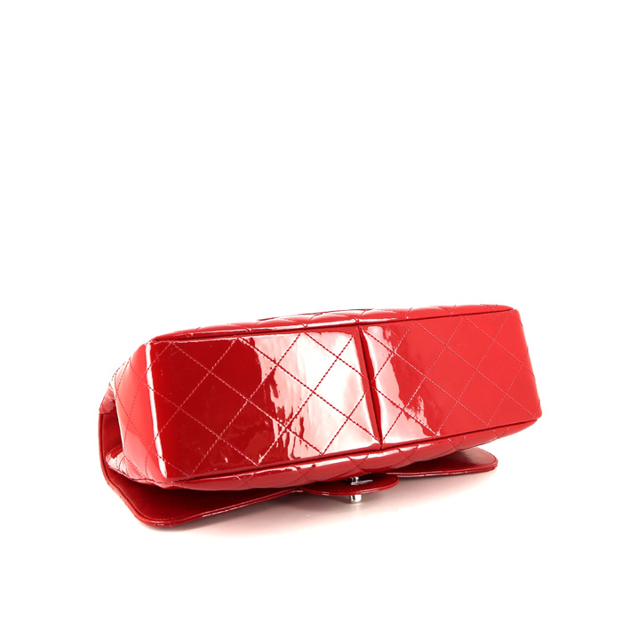 Borsa Chanel Timeless jumbo in pelle verniciata e foderata rossa - Detail D5