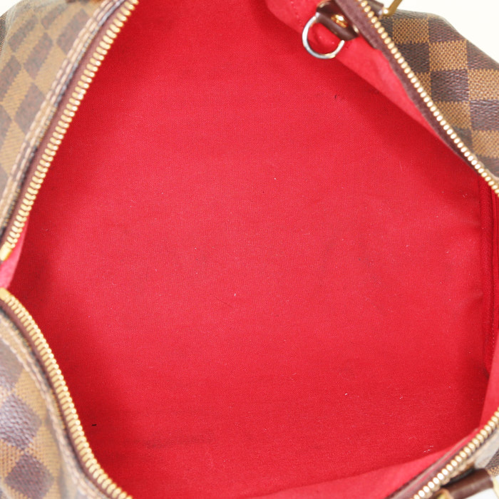 Louis Vuitton  Speedy 35 handbag  in ebene damier canvas  and brown leather - Detail D2