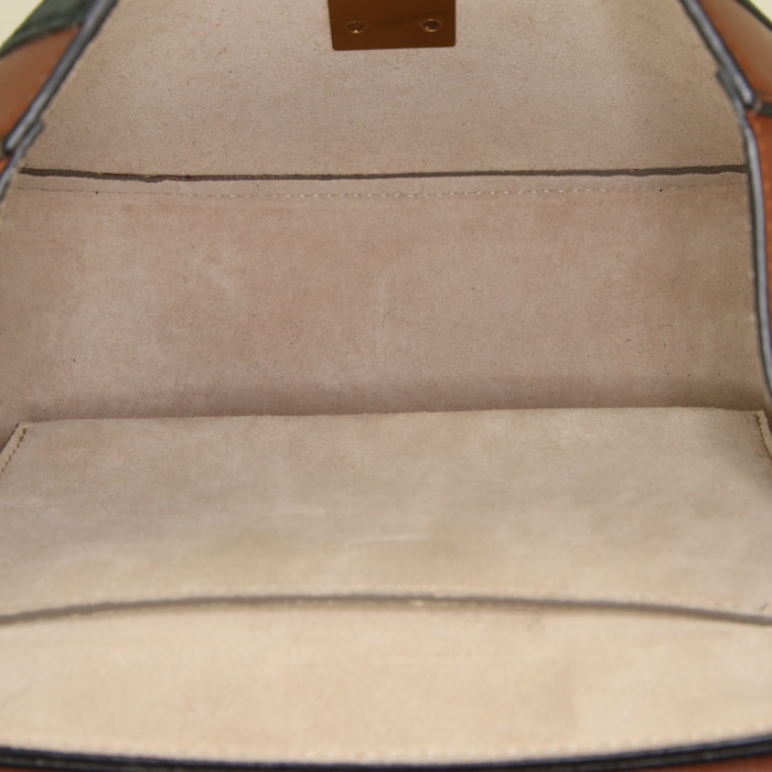 Chloé Drew shoulder bag in saffron yellow, brown and black leather and suede - Detail D2